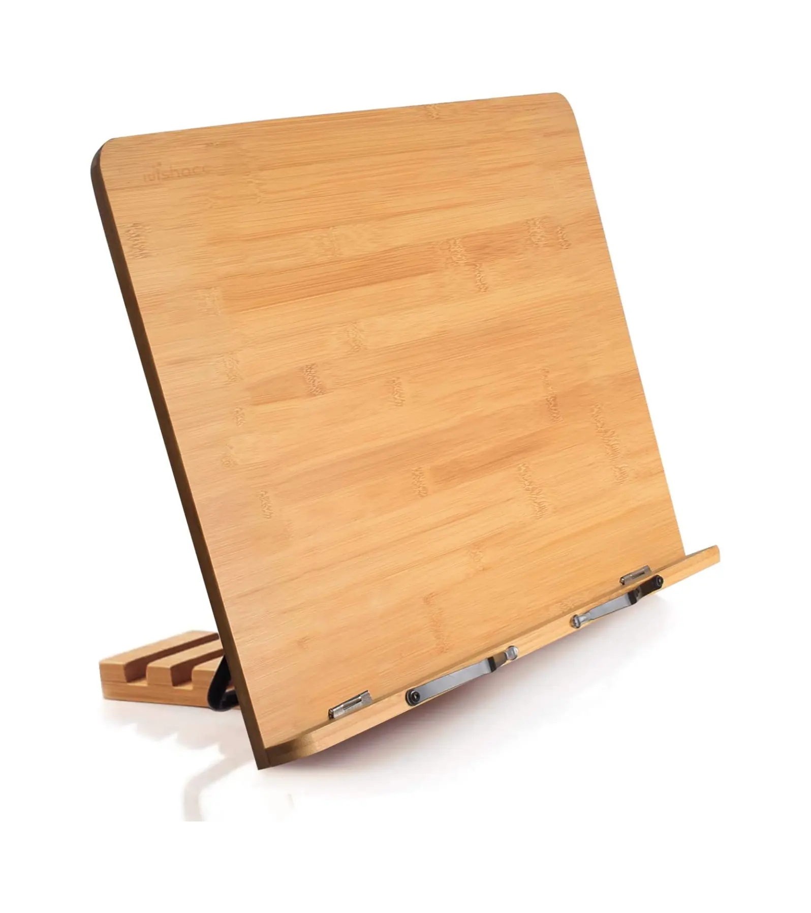 Soporte de bambú para libros de cocina, soporte grande para lectura con 5 altura ajustable, plegable, de madera, para documentos de escritorio