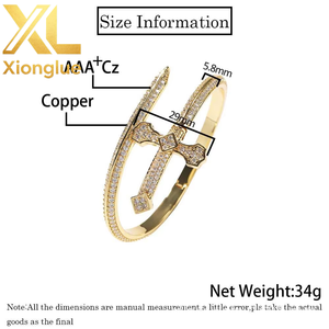 Hip-hop Glitter Chilled Men's Crystal Zirconium Brass Gold Zulfiqar Sword <b>Bracelet</b> - Product Image 4