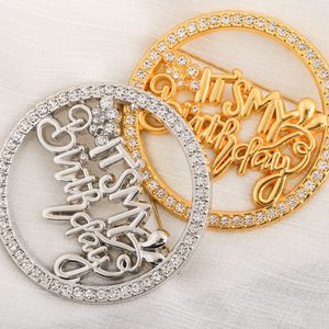 Broche de Moda al por Mayor con Pedrería '<span class=keywords><strong>Es</strong></span> Mi Cumpleaños', Pin Circular de Cristal para Fiesta de Cumpleaños, Regalo de Joyería para Mujeres y Niñas - Product Image 5