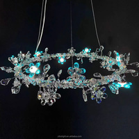 Lustre en cristal en forme de branche de fleur, en acier inoxydable, art moderne, luminaire suspendu décoratif pour villa, salon de thé, hôtel, maison, lumière personnalisée