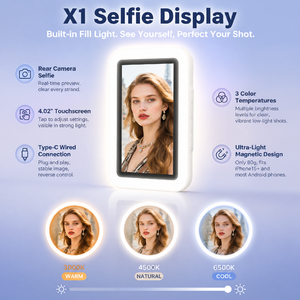 Funda de Teléfono con Espejo para Selfies, Recargable y Portátil, con Pantalla Dividida, Luz LED Magnética, Compatible con Todos los Teléfonos - Product Image 4