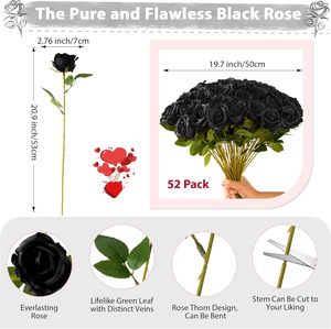 36/52pcs Black Roses <b>Artificial</b> Flowers Bulk Silk Flowers Roses <b>Bouquet</b> Realistic Faux <b>Artificial</b> Roses for Wedding Home Decor - Product Image 2