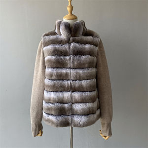 Jxwatcher abrigo de lana suave de invierno chaqueta de piel de conejo Real de manga de punto de lujo grueso cálido personalizado mujeres abrigo de piel de <span class=keywords><strong>Chinchilla</strong></span> Real - Product Image 3