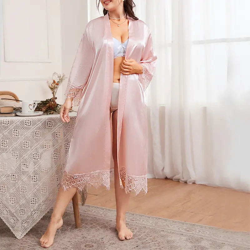 NANTEX-túnicas de satén con logo personalizado para mujer, ropa de dormir de talla grande, vestido de noche con encaje