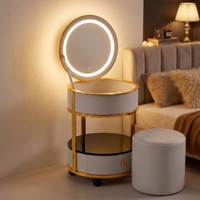 Miroir LED sans fil à 3 couleurs avec panneau de maquillage en acier inoxydable pour chambre d'hôtel moderne, style appartement, en pin, avec éclairage intégré