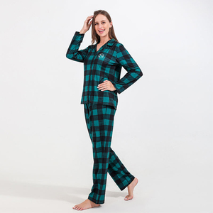 Conjuntos de Pijamas em Xadrez Personalizados para Família, Camisas de Manga Longa com Botão e Calças com Cintura Elástica, Roupas de Dormir para Meninas - Product Image 2