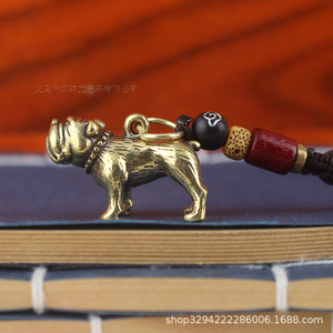 Collana Dingtong in ottone con ciondolo a forma di bulldog francese (cane dello zodiaco) per uomo e donna, piccolo accessorio portatile, portachiavi per <span class=keywords><strong>auto</strong></span> - Product Image 4