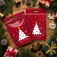Pochette à fermeture éclair Joyeux Noël avec trou de suspension, sac cadeau festif en plastique pour emballage de bonbons, snacks et biscuits de fêtes
