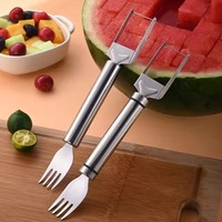 2 In 1 Watermeloen Snijder Zomer Multifunctionele Watermeloen Fruitmes Roestvrijstalen Vork Watermeloen Snijder Met Vork