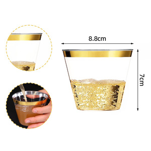 Custom LOGO 9oz Clear BPA Free Plastic Cups Gold Rim <strong>Wine</strong> Glasses for Glitter Fancy Party Cocktail Wedding Drinking <strong>Tumblers</strong> - Product Image 5