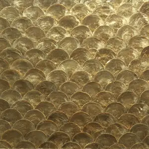 Handmade Hotel Decoration Golden White Color Capiz Shell Mosaic Tile For Bathroom And Kitchen Wall Backsplash