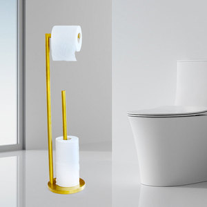 Organizador de pañuelos de baño, dispensador de toallas de papel doble, <span class=keywords><strong>portarrollos</strong></span> de papel higiénico de <span class=keywords><strong>pie</strong></span> de acero inoxidable dorado con almacenamiento - Product Image 3