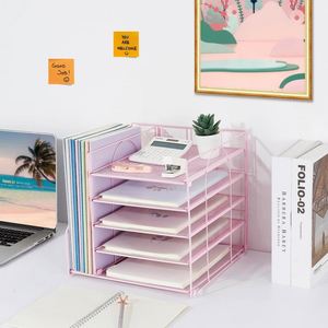 Desk <b>Organizers</b> and Accessories 5 Tier Paper Letter Tray <b>Organizer</b> with <b>File</b> Holder Desktop <b>Organizer</b> for Office Supplies Pink - Product Image 5