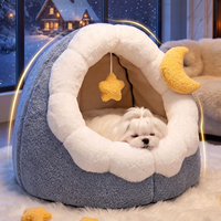 Nouveau Lit pour Animaux de Compagnie Semi-circulaire Moderne en Coton Chaud, Nid Douillet Antidérapant pour Petits Chiens et Chats, Motif Étoile