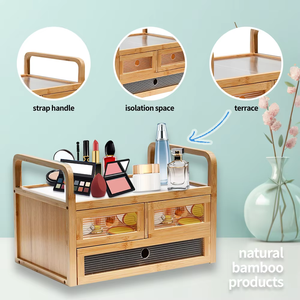 2024 Premium haute qualité luxe bambou cosmétique Collection maquillage bijoux stockage multifonctionnel articles divers organisateur boîte - Product Image 3