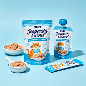 Bolsa con Boquilla <span class=keywords><strong>de</strong></span> Aluminio <span class=keywords><strong>de</strong></span> Alta Barrera, Forma Irregular, Grado Alimenticio, con Apertura Fácil para Golosinas para Gatos con Prebióticos - Product Image 1