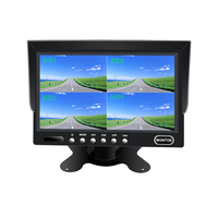 Moniteur AHD Quad View 7 pouces 700 nit | Prise d'aviation à 4 broches | 12 modes d'écran partagé | Kit de surveillance des angles morts 1080P 360° pour camion poubelle et autobus scolaire