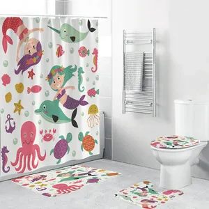 Dinosauro del fumetto tenda da doccia carina per bambini bagno stampa animalier Set di accessori da 4 pezzi tappetino da toilette morbido tappetino da bagno Decor/