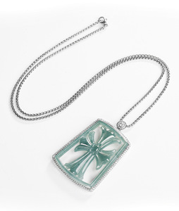 Forever Star D1118 Natural Jade Feicui Blue Water Crozier Cross S925 Silver High-End Classic <b>Graduation</b> <b>Necklace</b> Set Pendant - Product Image 6
