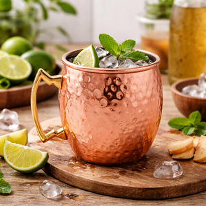 Taza Moscow Mule Premium Moderna de Doble Pared, Ecológica, de Acero Inoxidable Martillado, con Asa, 16 oz, para Cócteles, 9x10 cm - Product Image 1