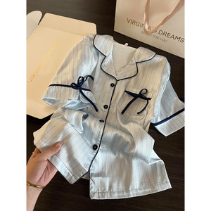 Hoogwaardige ijszijden pyjama's in Franse stijl voor dames, nieuw zomermodel, geschikt om uit te gaan, korte mouwen, korte broek, huiskledingset 2 - Product Image 4
