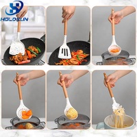 Sendok Penyaji Pasta Silikon Ramah Lingkungan Desain Modern Warna-Warni dengan Gagang Kayu untuk Penggunaan Dapur Rumah