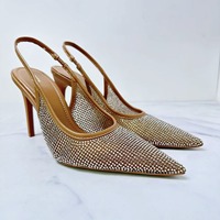 Chaussures à talons hauts marron en cristal pour femme H158-750 ZA 2024, à bout pointu, pour le bureau, à bouche peu profonde, pour l'extérieur, talons d'été pour femme