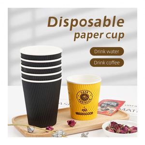 Wholesale Corrugated Craft <b>Paper</b> Cup Disposable <b>Cheap</b> Takeaway Ripple Double Layer Hot Drinks Coffee <b>Paper</b> Cup - Product Image 1