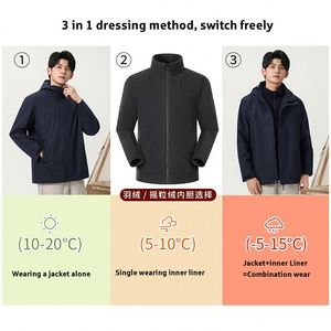 Unisex 3 in 1 Down Inner Coat Hiking <b>Camping</b> Waterproof Windproof Detachable <b>Windbreaker</b> Custom Softshell Outdoor Jacket - Product Image 2