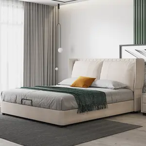 批发价格皮革织物床特大床床头板框架木材OEM和ODM