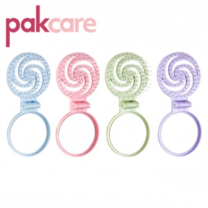 Brosse à cheveux pliable avec miroir, motif tourbillon de crème glacée, peigne démêlant portable 2-en-1 pour filles - Product Image 1