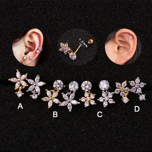 16 ग्राम स्टेनलेस स्टील cz फूल डंगल हेलिक्स कार्टिलेज इक्का चक्का फ्लैट रोक कान पीडलिंग गहने - Product Image 1