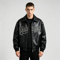 Veste de baseball en cuir noir avec logo personnalisé, style Urbanex, streetwear, broderie, veste bomber, fabricant OEM, marque privée