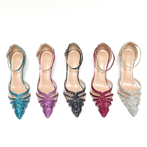 Escarpins sexy pour femmes, sandales de mariage, chaussures de soirée et de bal tendance été 2024, talons hauts à paillettes couleur bonbon - Product Image 2