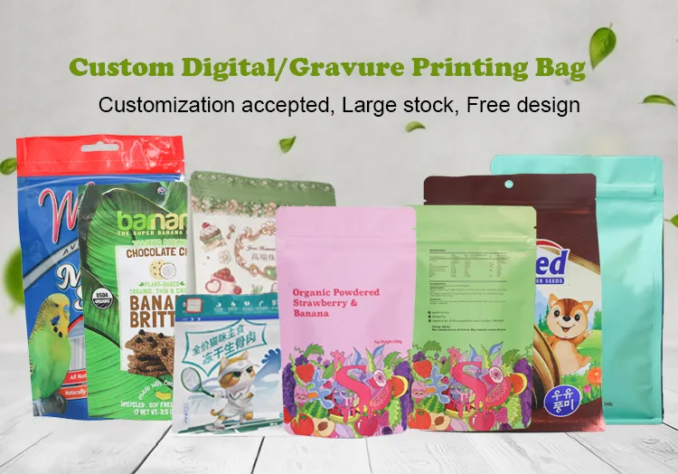 Ламинированный материал, подставка для пищевых продуктов, пластиковый пакет с собственным логотипом, подставка на молнии, сумка для кофе с цифровой печатью