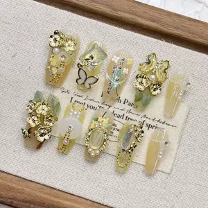 <span class=keywords><strong>Uñas</strong></span> Postizas Hechas a Mano de Acrílico, Largas, de Lujo, Color Amarillo Osmanthus, Tamaño Mediano para Mujer - Product Image 2