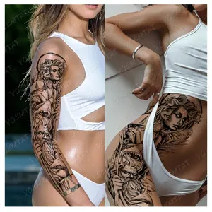 Pegatina de tatuaje temporal para mujer, calaveras grandes de brazo completo, mitología griega, resistente al agua, venta al por mayor