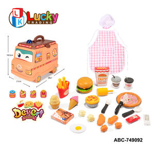 LK Toys Jeu de <span class=keywords><strong>cuisine</strong></span> d'imitation pour enfants d'âge préscolaire, chariot de desserts pour enfants, restauration rapide avec des pièces de hamburger, de hot-dog et de gâteau - Product Image 4