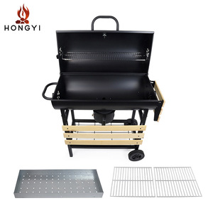 Barbecue sans fumée Hongyi Charcoal Grill Bq205387b avec étagère en bois et roues pour pique-nique et fête - Product Image 2