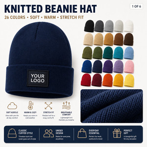 Custom Logo 3D Embroidered Acrylic <b>Beanie</b>-Unisex Winter Warm Adjustable <b>Hat</b> 26 Colors Wholesale Promotional Gift - Product Image 1