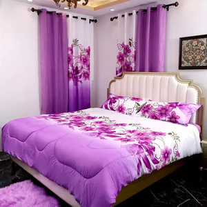 3 Pcs Floral Printed Comforter and Curtain Set for <b>King</b> <b>Size</b> Bed Bedding Set 8 Pcs Duvet Set with Fitted <b>Sheet</b> for Home - Product Image 1