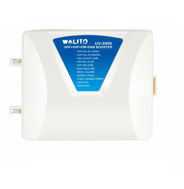 WALITO BUV-2000 Antenna Amplifier HD Digital TV Signal Booster with Adjustable Gain VHF UHF Low Noise High Quality Images