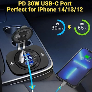 Cable PD60W, <span class=keywords><strong>Cargador</strong></span> de Coche de 70W, 12V-24V, Encendedor de Cigarrillos USB con Puerto PD 3.0 y QC 3.0, USB para Coche, Toma de Corriente USB Impermeable de 12 Voltios - Product Image 5