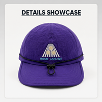 Casquettes de baseball personnalisées à séchage rapide avec cordon de serrage, broderie « Moon Landing », 5 panneaux, visière plate, pour l'extérieur – Vente directe usine OEM