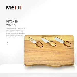 MEIJI 2023 New Arrivals Kitchen Tools Supplier Acacia Wholesale Cheese Boards Square Cheese Board And Knife Set