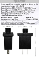 Adaptateur prise US/UE IP44 DC 1W-12W en matériau PC certifié ETL pour lumières de jardin et de terrasse, lumières de festival