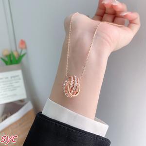 Collana Trendy di Design con Cristalli Naturali Colorati e Lucidi a Doppio Cerchio, Regalo per Donne e Coppie - Product Image 3