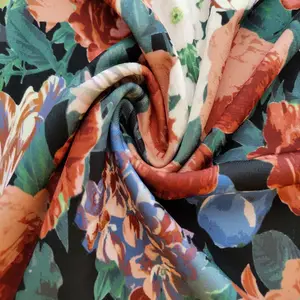 Robe à imprimé floral numérique pour femmes en gros, <span class=keywords><strong>design</strong></span> personnalisé, 100% coton, tissu extensible en velours tricoté, léger et doux pour les filles - Product Image 1