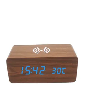 木製テーブルアラームデジタル温度計温度計時計、木製湿度計屋内温度計