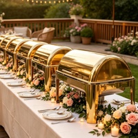 Plat de service chauffant en acier inoxydable 9L avec couvercle roulant, chauffage au gaz/carburant, pour buffet, service de traiteur de luxe, ensemble de mariage